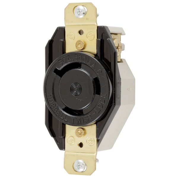 Locking Receptacle, L9-30R, 30 A, 600V AC, Single Phase, 2 Pole, Flush Mount, Screw Terminals
